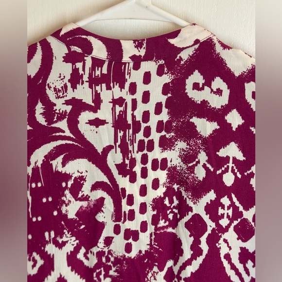 Zara Abstract Magenta Ivory   Button Front Boho tiered oversized shirt dress M - Picture 9 of 15